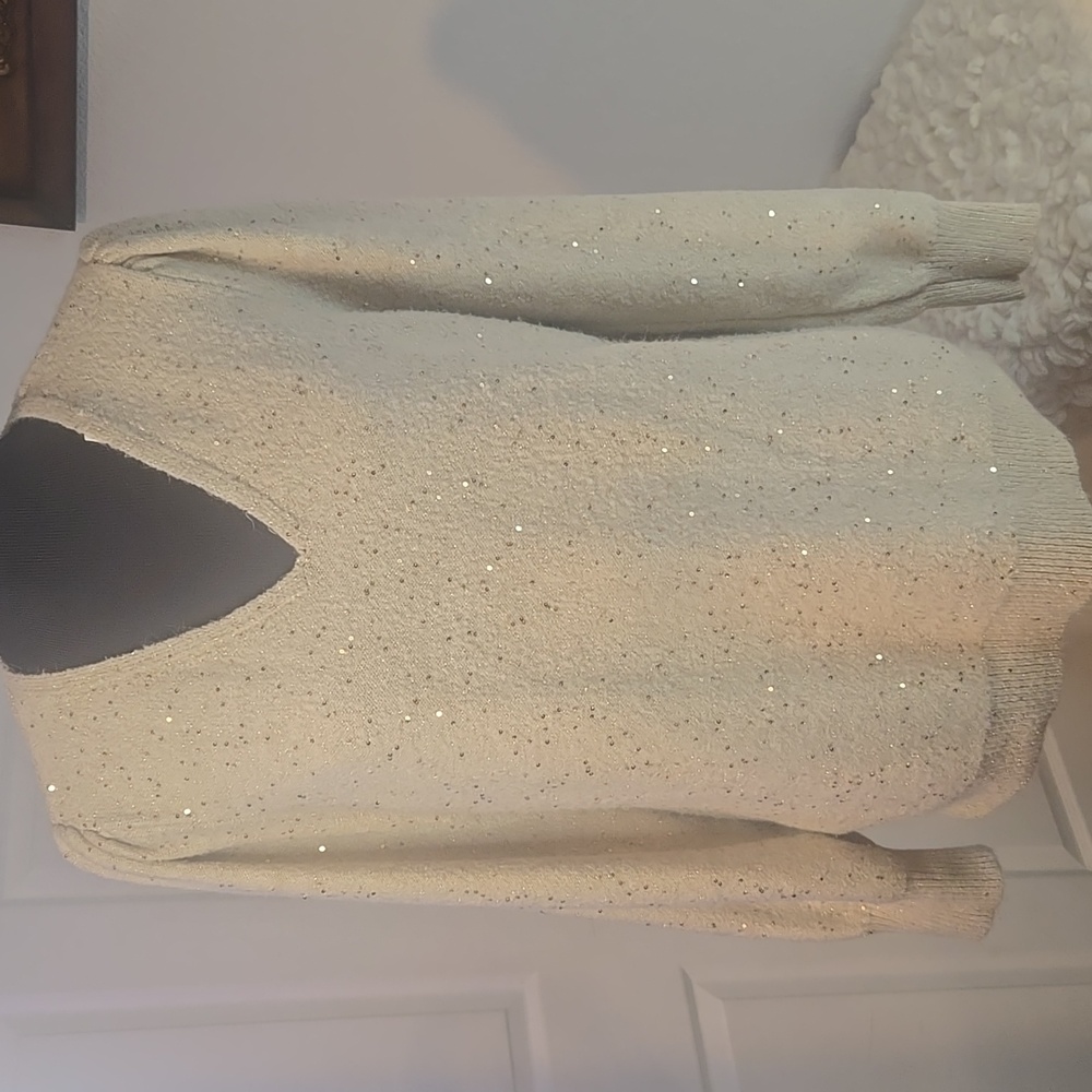 LOFT Cream Sweater with Sparkling Accents